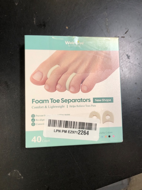Photo 1 of Welnove Foam Toe Separators - 40 Pack Toe Spacers for Corn, Blister, and Hammer Toe Relief - Breathable, Adhesive Options for Pain from Bunions, and Toe Overlap, Toe Spacers for Men