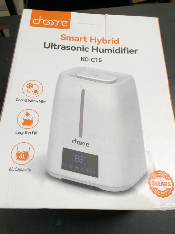 Photo 1 of Chooone 6L Top Fill Ultrasonic Humidifier - Cool and Warm Mist for Bedroom, Baby, Large Rooms & Plants, Smart Humidity Control, Aroma Diffuser, Night Light, 12H Timer, Quiet, White