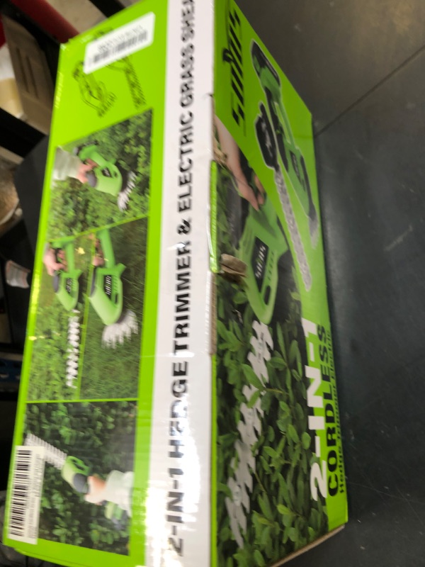 Photo 1 of SOYUS Hedge Trimmer Cordless, 2-in-1 Handheld Hedge Trimmers, 20V Electric Grass Shear & Shrubbery Trimmer, Battery Operated Grass Cutter for Garden/Lawn with Charger and Battery