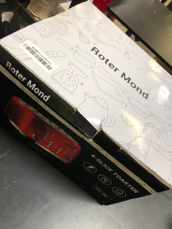Photo 1 of Roter Mond 4 Slice Toaster Retro Stainless Steel with Bagel Defrost Cancel Function, 6 Browning Settings, Extre Wide Slot and Removable Crumb Tray, Red, ST033