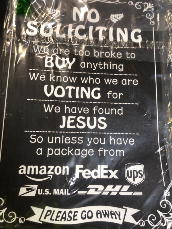 Photo 1 of Humorous No Soliciting Sign for Front Door - Funny "We're Voting for Jesus" Metal Sign for House - Perfect Decorative Sign to Discourage Unwanted Visitors, 8 x 12 Inch (269)