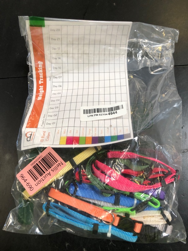 Photo 1 of GAMUDA Soft Nylon Puppy and Pup Collars, Adjustable Breakaway Litter Collars, Plain Whelping & ID with Charts - Assorted Colors, Set of 12 (M)