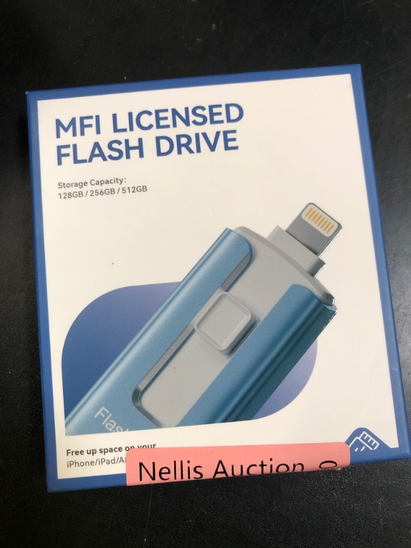 Photo 1 of MFi Certified 256GB Flash Drive for iPhone iPad, Photo Stick for External Memory Storage, Easily Back Up and Save Photos Videos, USB Memory Stick Thumb Drive for iPhone/iPad/Android/PC (Blue, 256GB)