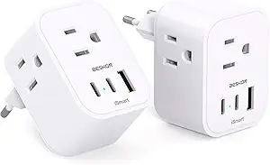 Photo 1 of  European Travel Plug Adapter, BESHON International Power Plug Adapter with 3 Outlets 3 USB Ports(2 USB C), Type C Plug Adapter Travel Essentials to Most Europe Spain Italy France Germany