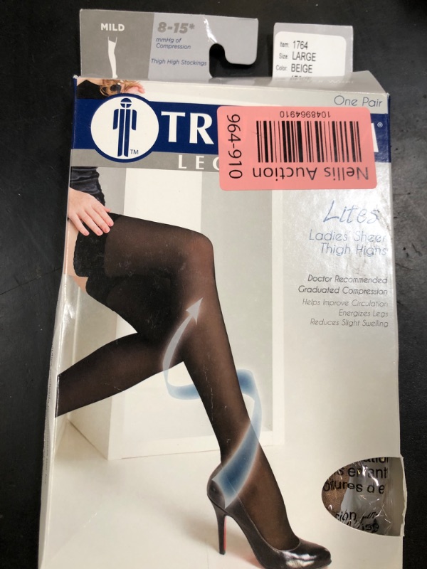 Photo 1 of Truform Sheer Compression Stockings, 8-15 mmHg, Women's Thigh High Length, 20 Denier, Beige, Large