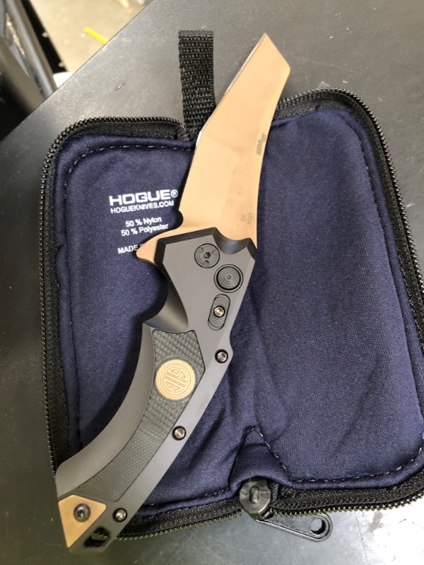 Photo 1 of Hogue X5 Flipper 3.5" gold Modified Wharncliffe Blade, Black Aluminum Handles with G-Mascus Inlays, Button Lock