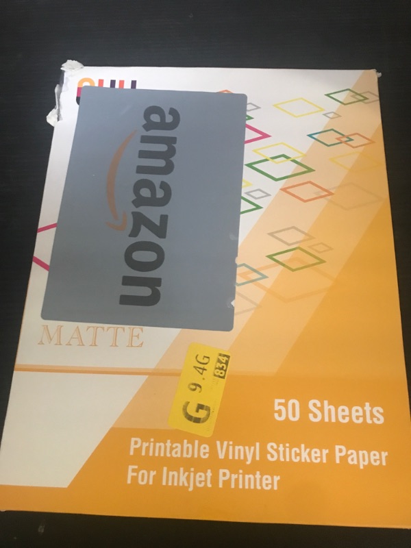 Photo 1 of QYH Premium Printable Vinyl Sticker Paper - 50 Matte White Waterproof Decal Paper Sheets for Inkjet Printer Standard Letter Size 8.5"x11"