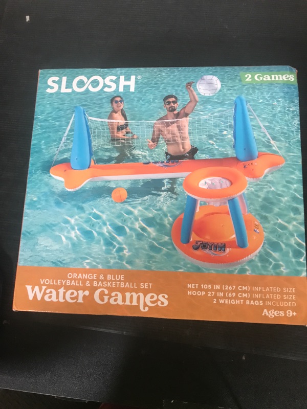 Photo 1 of JOYIN Inflatable Pool Float Set Volleyball Net & Basketball Hoops, Floating Swimming Game Toy for Kids and Adults, Summer Floaties, Volleyball Court (105”x28”x38”)|Basketball (27.6”x23”),L-Orange