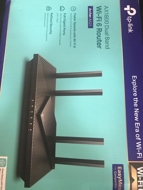 Photo 1 of TP-Link AX1800 WiFi 6 Router V4 (Archer AX21) – Dual Band Wireless Internet, Gigabit, Easy Mesh, Works with Alexa - A Certified for Humans Device, Free Expert Support