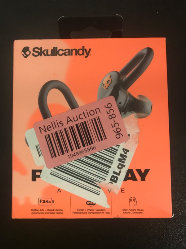 Photo 1 of Skullcandy Push Play Active Wireless Earbuds, Bluetooth Headphones, Noise Isolating, 34 Hrs Battery, Secure-Fit Over-Ear Hanger, Sweat Water Resistant, Microphone for iPhone Android - Black/Orange?