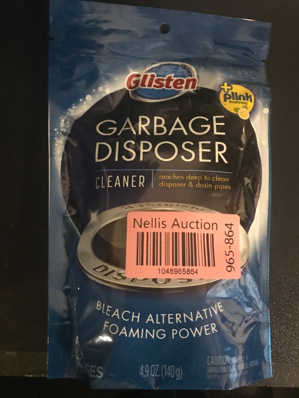 Photo 1 of Glisten Garbage Disposer Cleaner and Freshener, Sink Disposal Odor Eliminator with Foaming Action, Lemon Scent, Made in the USA, 4 Packets