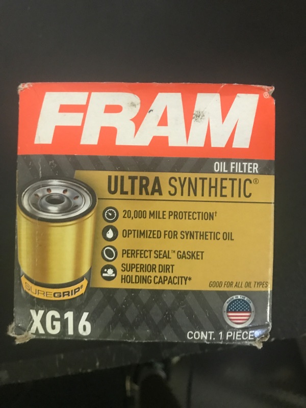 Photo 1 of FRAM Ultra Synthetic XG16 20K Mile Change Automotive Replacement Engine Oil Filter for Synthetic Oil Changes, Premium Vehicle Engine Protection Oil Filter for Select Vehicle Model Years