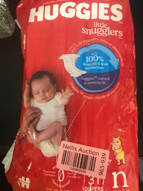 Photo 1 of Huggies Size Newborn Diapers, Little Snugglers Baby Diapers, Size Newborn (up to 10 lbs), 31 Count, Packaging May Vary