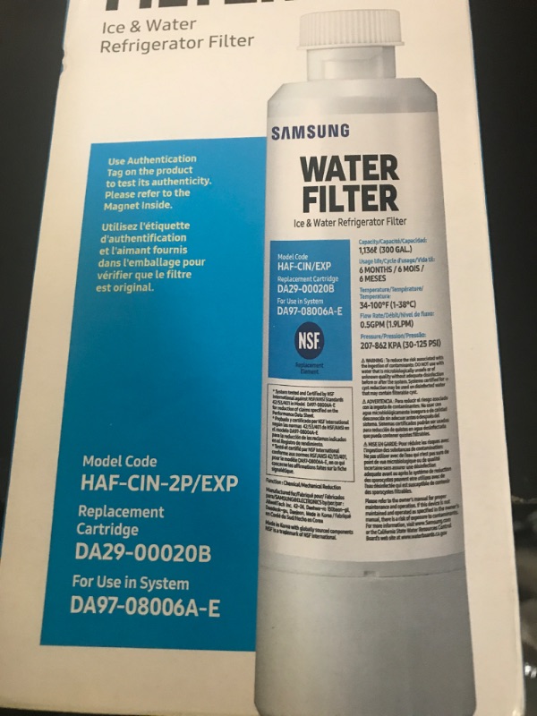 Photo 1 of SAMSUNG Genuine Filters for Refrigerator Water and Ice, Carbon Block Filtration for Clean, Clear Drinking Water, DA29-00020B-2P, 2 Pack