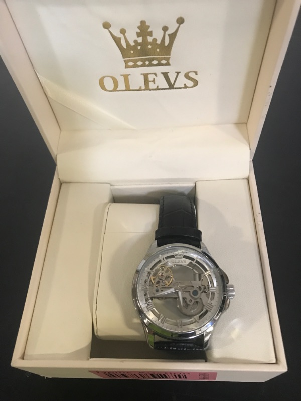 Photo 1 of OLEVS Skeleton Watches for Men Automatic Self Winding Mechanical Luxury Dress Brown Leather Waterproof Luminous Men Wrist Watch