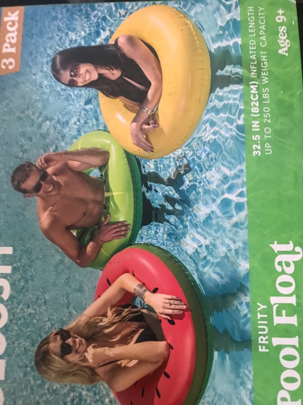 Photo 1 of JOYIN Inflatable Swim Tube Raft (3 pack) with Summer Fruits Painting, Pool Toys for Swimming Pool Party Decorations