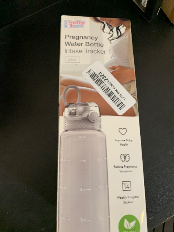 Photo 1 of BellyBottle Pregnancy Water Bottle Tracker – Pregnancy Must Haves – Pregnancy Gifts for Expecting Mom – Pregnancy Essentials Nausea Relief – Weekly Stickers + Straw + BPA Free – Gray