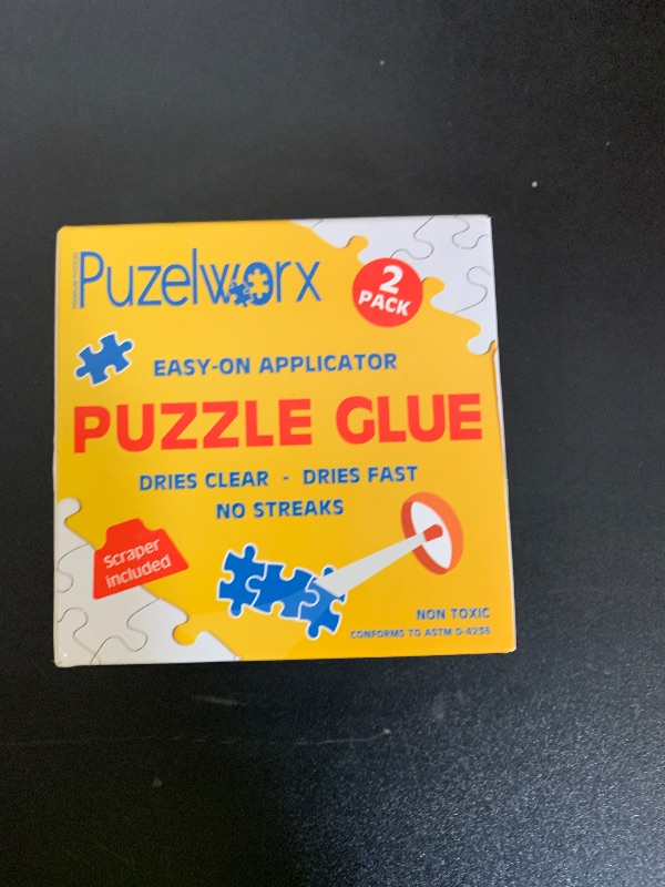 Photo 1 of PuzzleWorx Jigsaw Puzzle Glue, Easy-On Applicator Pack of 2, Non Toxic Clear Glue for 1000/1500/2000 Piece Puzzles 4.2 oz Each Bottle (Total 8.4)