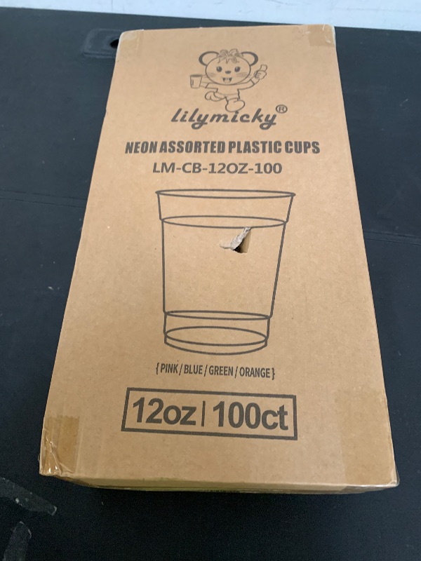 Photo 1 of Lilymicky 100 Pack 12 oz Plastic Cups, Neon Glowing Plastic Party Cups, Assorted Neon Colors for Parties, Carnivals, and Any Events