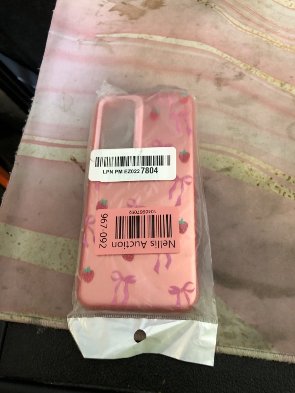 Photo 1 of ZTOFERA for Samsung Galaxy S24 Plus/S25 Plus 5G Case,Cute Pink Ribbon Bow Tie Aesthetic Phone Case,Trendy Slim Hard IMD Shockproof Protective Bumper Phone Cover for Women Girls,Strawberry