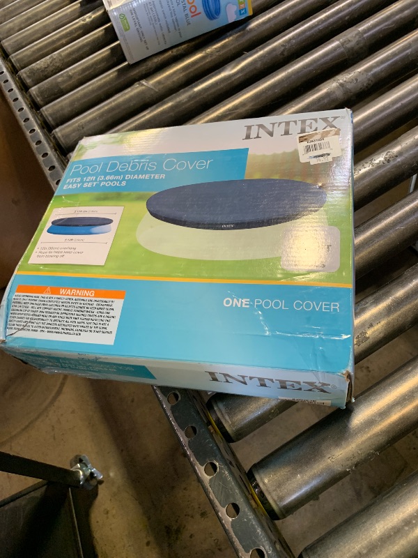 Photo 1 of INTEX 28022E Pool Cover: For 12ft Round Easy Set Pools – Includes Rope Tie – Drain Holes – 12in Overhang – Snug Fit