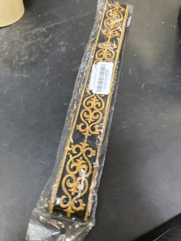 Photo 1 of PH PandaHall 1.75 Inch Jacquard Ribbon, 4 Yards Hot Adhesive Floral Trim Black Gold Embroideried Lace Trim Woven Ribbon Fabric Fringe Trimmings for Clothing Sewing Ramadan Home Decor Bag Straps