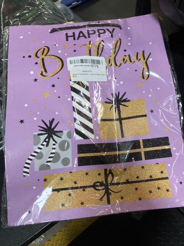 Photo 1 of Dimetey 12.6" Large Purple Gift Bag with Tissue Paper,Happy Birthday Gift Card for Girl Women's Birthdays