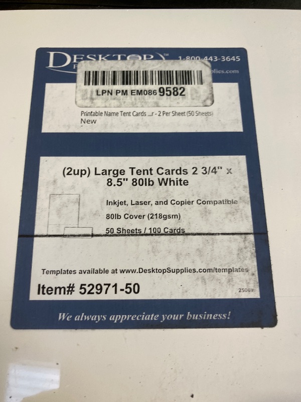 Photo 1 of LARGE TENT CARDS 