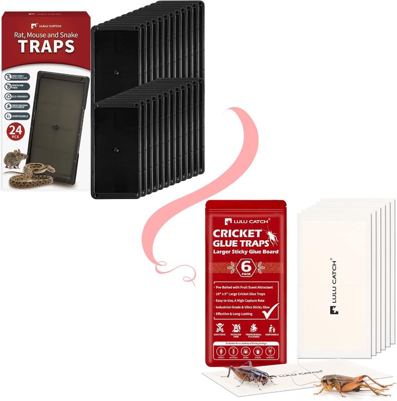 Photo 1 of LULUCATCH Super Glue Traps 12 Pack for Mice & Snakes, with LULUCATCH 6 Pack Cricket Insect Glue Traps Non-Toxic Easy to Set, Safe to Children, Pets
