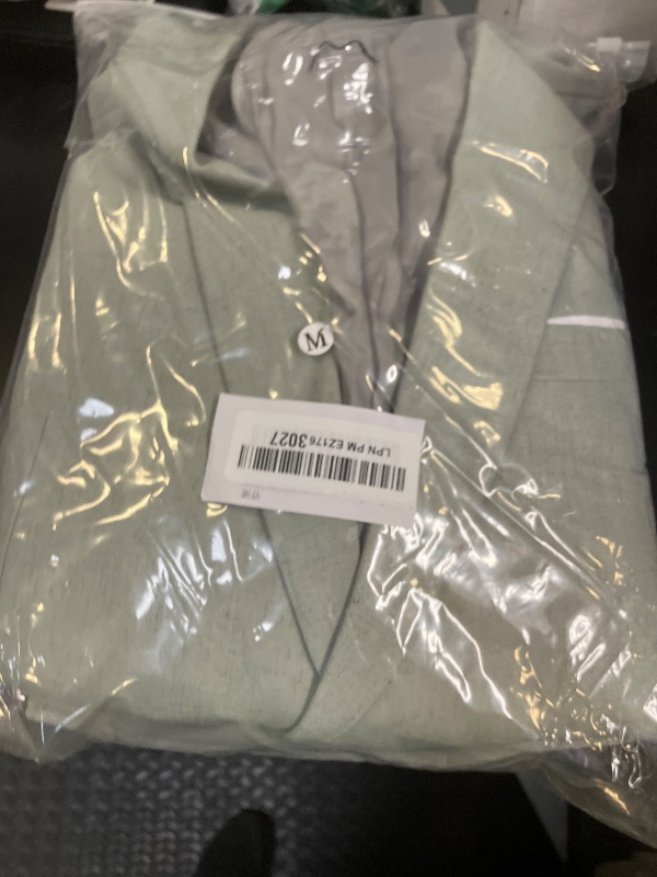 Photo 1 of Aowdoy Men's Linen Suits Slim Fit Casual Lightweight Blazer Jacket and Pants Set for 2 Piece Summer Beach Wedding Suit Light Green M