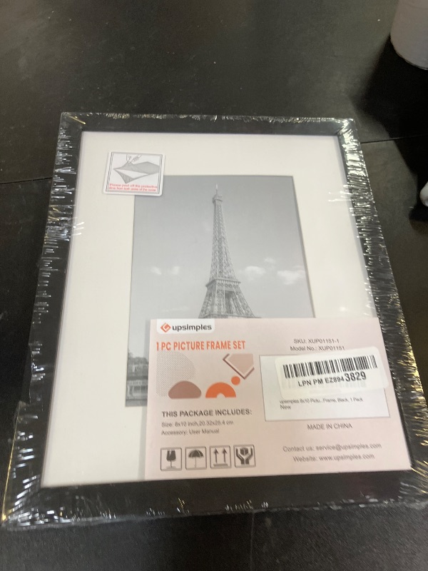 Photo 1 of upsimples 8x10 Picture Frame, Display Pictures 5x7 with Mat or 8x10 Without Mat, Wall Hanging Photo Frame, Black, 1 Pack