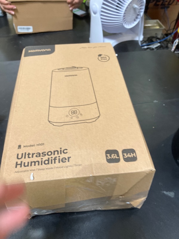 Photo 1 of Homvana Humidifiers for Bedroom Home, 3.6 L Cool Mist Top-Fill 34H Super Long Time, Quiet 23dB, Baby Humidifier, Oil Diffuser for Large Room, Plants, Nursery, Office BPA FREE, 7 Color Light Ultrasonic