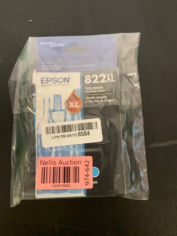Photo 1 of EPSON 822 DURABrite Ultra Ink High Capacity Cyan Cartridge (T822XL220-S) Works with WorkForce Pro WF-3820, WF-3823, WF-4820, WF-4830, WF-4833, WF-4834