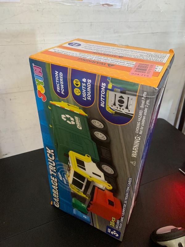 Photo 1 of JOYIN Large Friction Powered Garbage Truck Toy Set, Includes Dumpster, Trash Bins, and Learning Cards for Kids, Boy Toys Birthday Gift for Boys Girls Kids Toddler