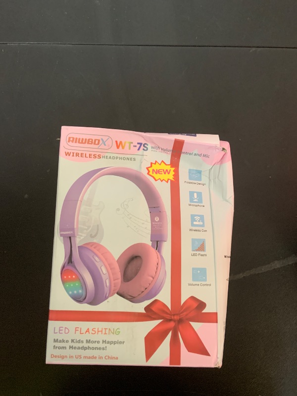 Photo 1 of Riwbox WT-7S Kids Bluetooth Headphones Light Up, Foldable Stero Wireless Headset,with Microphone and Volume Control,Comfortable and Durable,for PC/Tablet/TV/Travel(Purple)