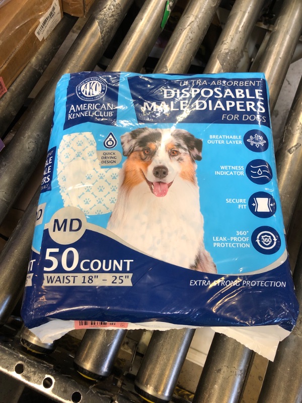 Photo 1 of American Kennel Club Male Dog Wrap, Disposable Diapers with Wetness Indicator, Medium, 50 Count