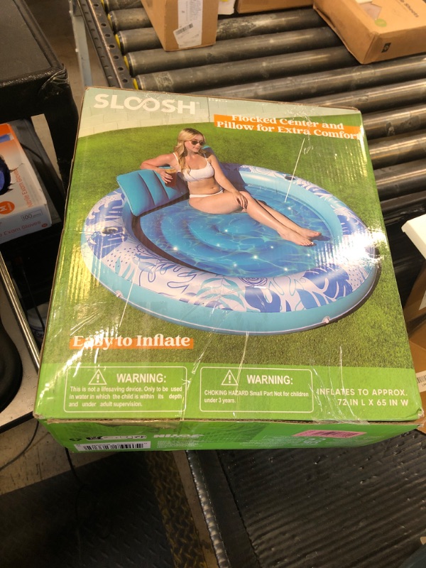 Photo 1 of SLOOSH Inflatable Tanning Pool Lounger Float,72" x 65" Pool Floats Adult with Pillow,Luxury Fabric Large Suntan Tub Raft Floatie,Sunbathing Bed Lounge for Water Blow Up Kids Ball Pit Party Gifts,Blue