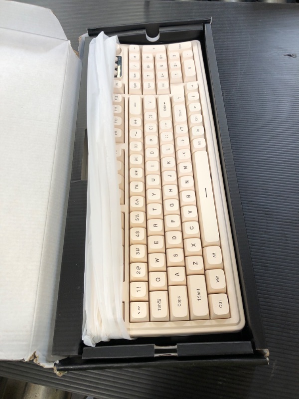 Photo 1 of SEUNKWANG EWEADN V97 Cute Creamy Keyboard, Bluetooth/2.4GHz Gaming Keyboards Wireless with RGB Backlit, Media Knob, Curved Body, Rechargeable Quiet Computer Keyboard for MAC Xbox PC Gamer-White