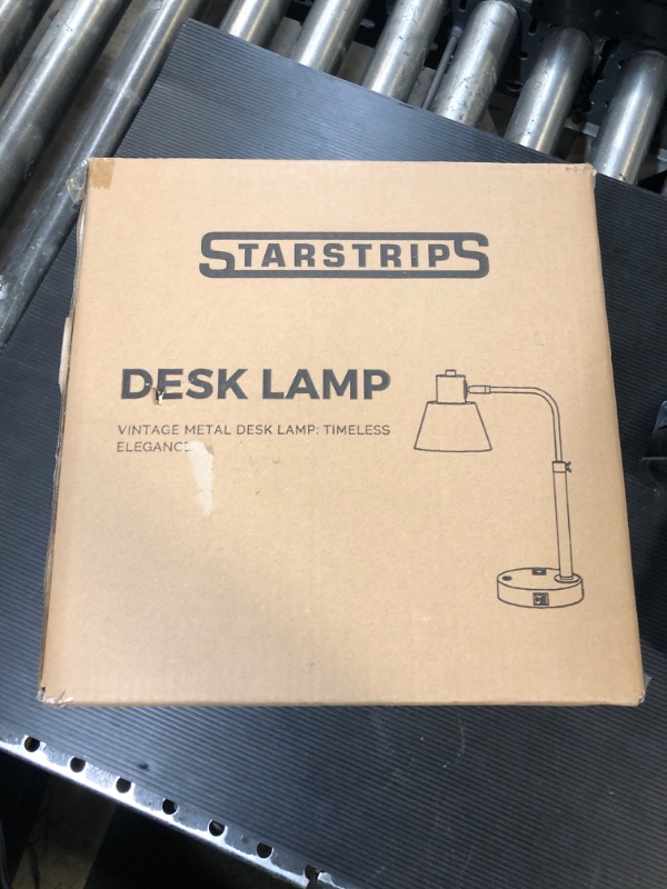Photo 1 of Starstrips Desk Lamp with USB/Type C Charging Port & AC Outlet, Easy Assembly Heavy Base Metal Task Light Adjustable Head Desk Light for Office Home, Matte Black & Brushed Brass (Bulb Not Included)
