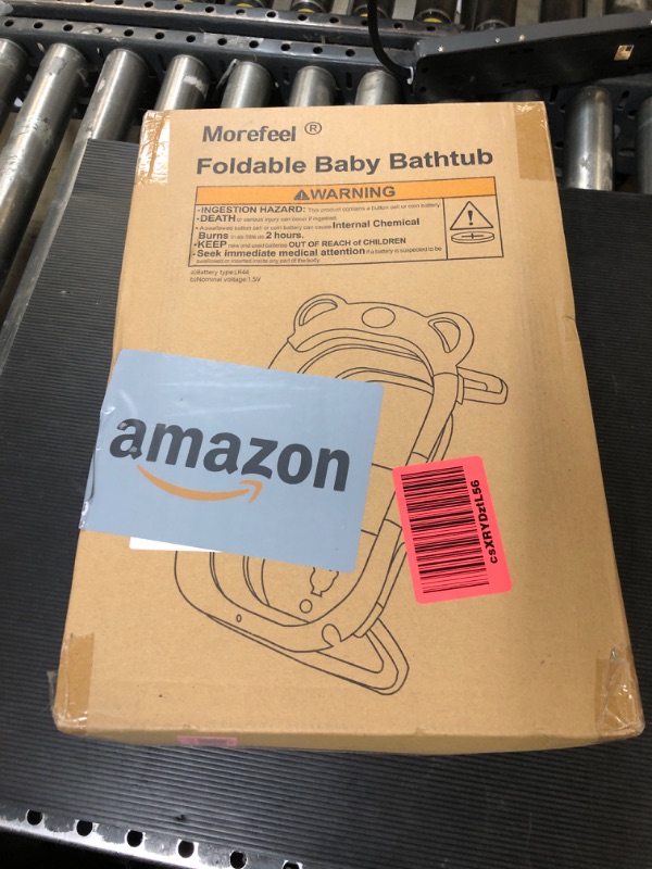 Photo 1 of MoreFeel Collapsible Baby Bathtub for Newborn with Thermometer & 1 Hooded Towel & 1 Soft Floating Cushion,Portable Travel Bathtub with Drain Hole, Durable Foldable Baby Tubs for Infants to Toddler