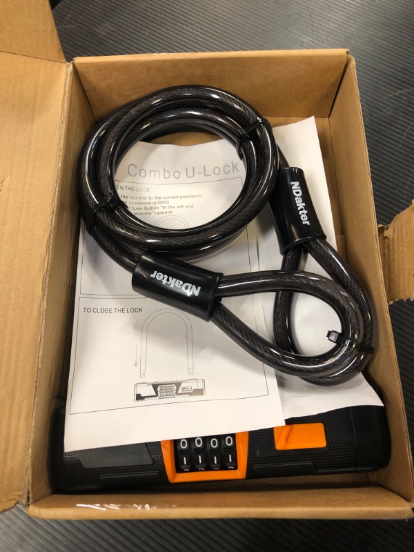 Photo 1 of NDakter Bike Locks Heavy Duty Anti Theft, Combo Bike U Lock, 4-Digit Resettable Combination Bicycle Lock, Large U Shaped Ebike Lock with 5Ft Steel Cable for Electric Bike, Escooter, Motorcycle,Door