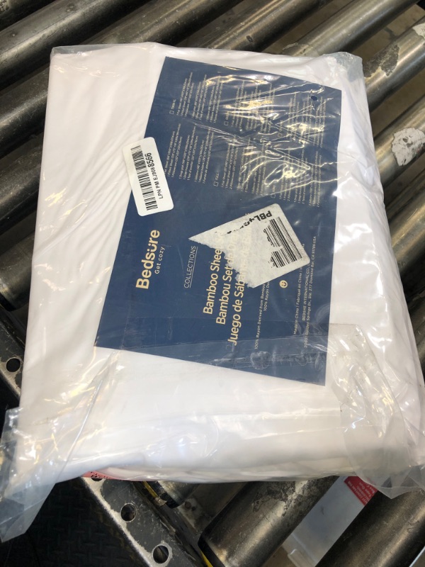 Photo 1 of Bedsure California King Sheet Sets, Cooling Sheets, Rayon Derived from Bamboo, Deep Pocket Up to 16", Breathable & Soft Bed Sheets, Hotel Luxury Silky Bedding Sheets & Pillowcases, White
