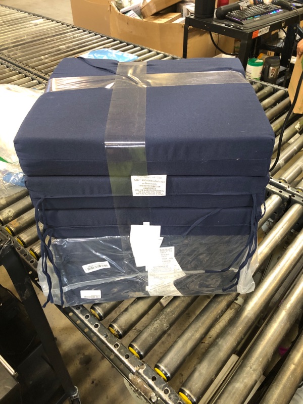 Photo 1 of Basic Beyond Outdoor Chair Cushions Set of 6, Square Corner Outdoor Cushions for Patio Furniture, Water Resistant Patio Chair Cushions with 2 Ties, 18.5x16x3, Navy