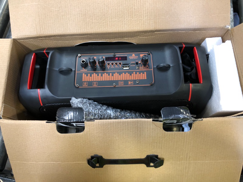 Photo 1 of Max Power Boombox - MPD421 Portable Boombox Stereo Speaker System - Multi LED Ring Lights - Wireless Bluetooth Speaker with Mic and Remote - Rechargeable Battery Perfect for Indoor and Outdoor.
