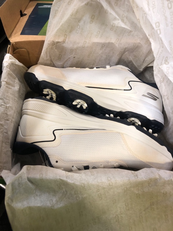 Photo 1 of Skechers Men's Torque Sport Fairway Relaxed Fit Spiked Golf Shoe Sneaker, White Navy, 8.5