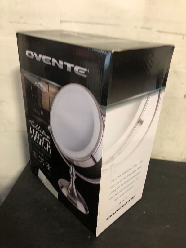 Photo 1 of OVENTE 9" Lighted Tabletop Makeup Mirror with 1X/5X Magnification, Double-Sided Magnifying Vanity Mirror with Dimmable LED Lights, 360° Swivel Design and Dual Power Supply, Nickel Brushed MGT95BR1X5X