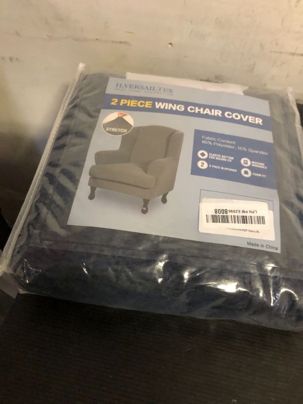 Photo 1 of H.VERSAILTEX 2 Piece Stretch Jacquard Wingback Chair Covers Slipcovers Wing Chair Covers (Base Cover Plus Seat Cushion Cover) Furniture Covers for Wingback Chairs, Form Fitted Thick Soft, Navy
