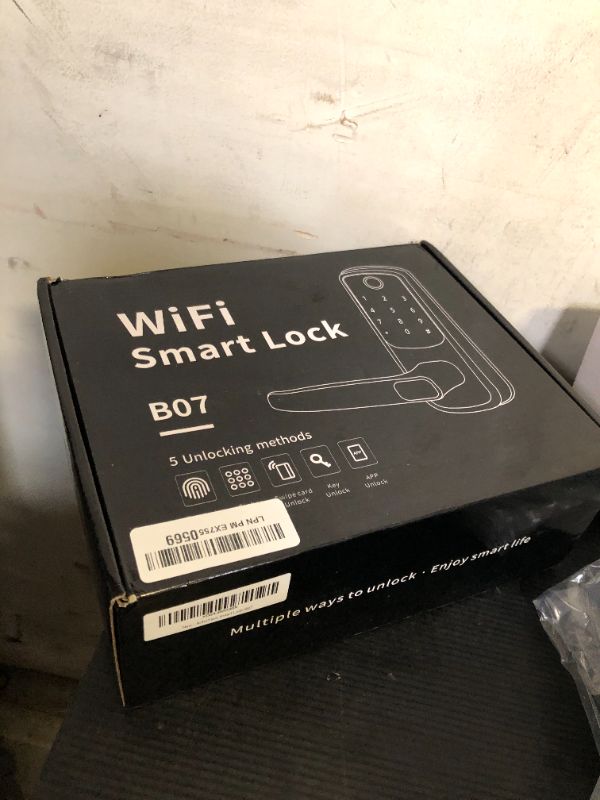 Photo 1 of SohoTeco Keyless Entry Door Lock with Handle, Built-in WiFi Deadbolt, Smart Fingerprint Security Lock for Front Door, Support Doorbell Call and APP Unlock, Easy Installation, Matte Black