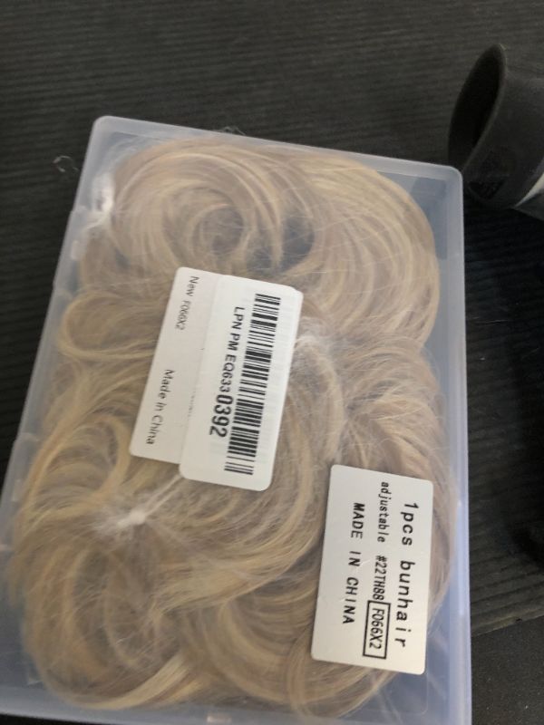 Photo 1 of FELENDY 2PCS Messy Bun Hair Piece Large Wavy Curly Elastic Hair Bun Scrunchies Fluffy Thick Donut Chignon Hairpieces Updo Extensions Ash Blonde Mix Bleach Blonde