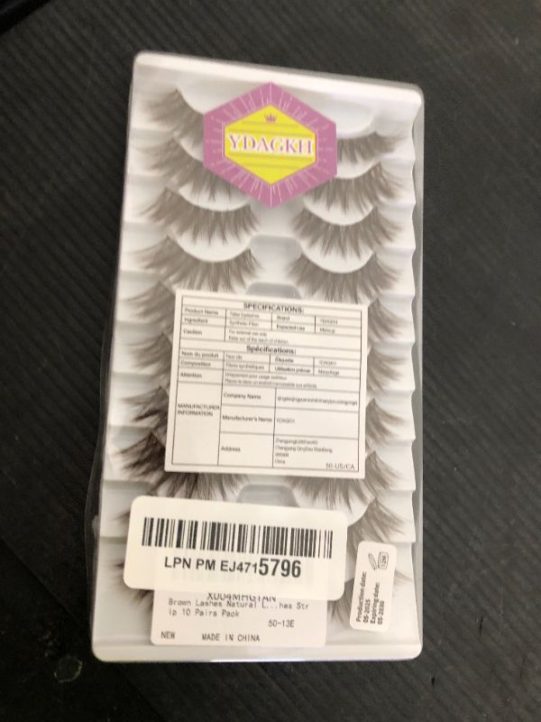 Photo 1 of Brown Lashes Natural Look False Eyelashes Wispy Cat Eye Lashes C-Curly Dark Brown Fake Lashes 16mm Slightly Faux Mink Eyelashes Strip 10 Pairs Pack
